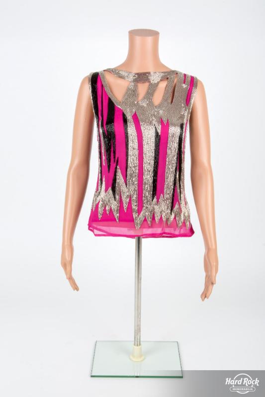 Pink Sleeveless Top with Silver & Black Beads