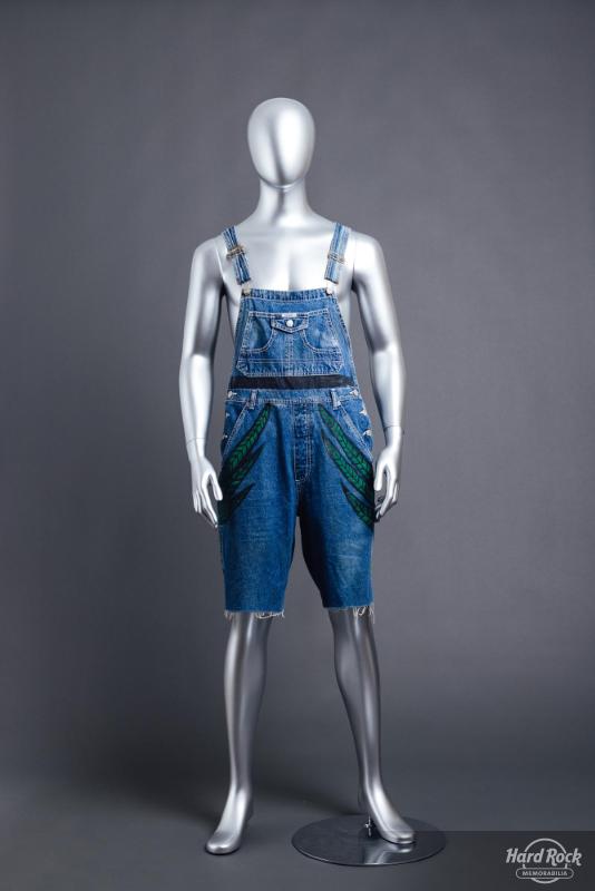 Hand-Painted Cut-Off Denim Short Overalls